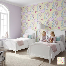 Dreamy Yellow Pastel Unicorn Nursery Decor Behang