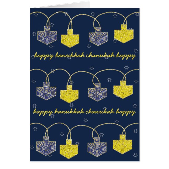 "Dreidel Banner" Hanukkah Kaart w Envelope (Voorkant)