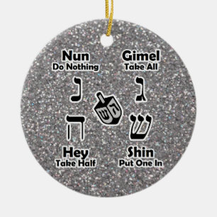 Dreidel Instructions Happy Hanukkah Silver Glitter Keramisch Ornament