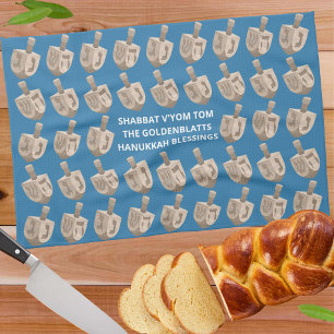 Dreidel Rustic Oak Hanukkah Custom Challah Hoesje Theedoek