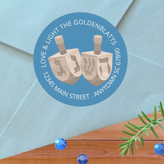Dreidel Rustic Oak Schattige Blauw Elke Tekst Chan Ronde Sticker