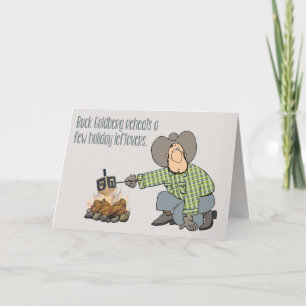 Dreidels roosteren op een open vuur Chanoeka Feestdagen Kaart