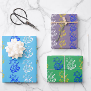 Dreidels + sterren inpakpapier vel