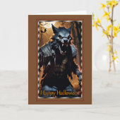 Dreigende Weerwolf Halloween Kaart (Gele Bloem)