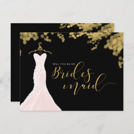 Dress Black Gold voor de bruiloft Uitnodiging Briefkaart (Voorkant / Achterkant)