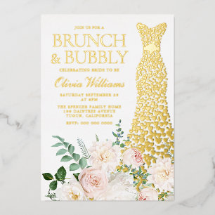 Dress & Flowers Brunch & Bubble Vrijgezellenfeest Folie Uitnodiging
