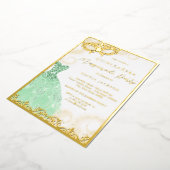 Dress Gold Green Masquerade Party Quinceanera Folie Uitnodiging (Gedraaid)