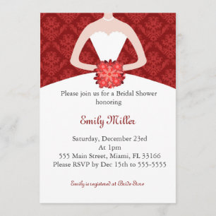 Dress Invitation Vrijgezellenfeest Red Damask Kaart