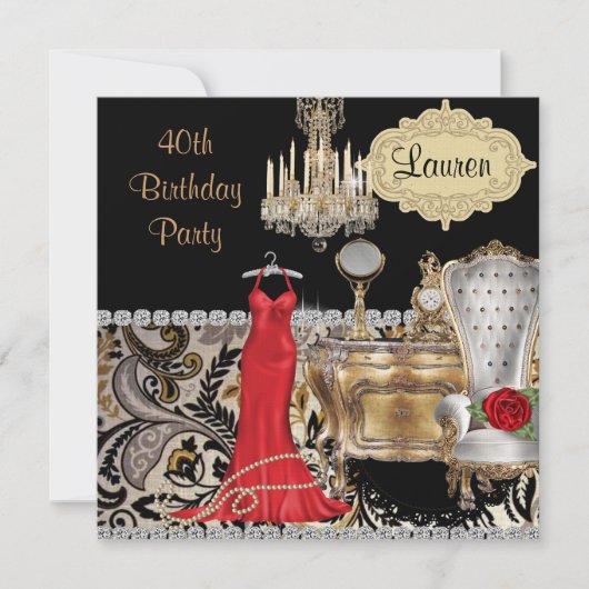 DRESS ROUGE 40E ANNIVERSAIRE Invitation VINTAGE BL (Devant)