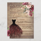 Dress, Tiara, String Lights Floral Wood Quinceañer Kaart (Voorkant / Achterkant)