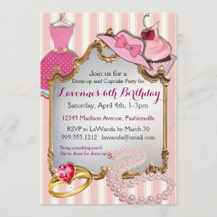 Dress-up and Cupcake Party Girls' Birthday Invites Kaart