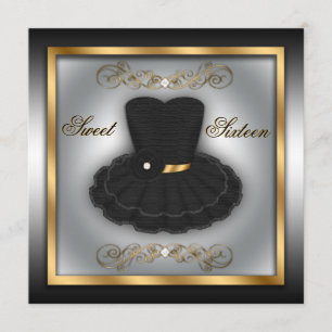 Dress van Black & Gold Party - Birthday - uitnodig Kaart