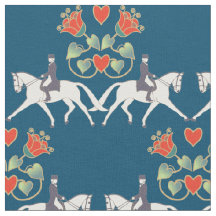 Dressage Hearts and Horses Cotton Fabric.