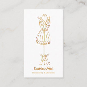 Dressmaker Seamstress Gold Glitter Mannequin Busin Visitekaartje