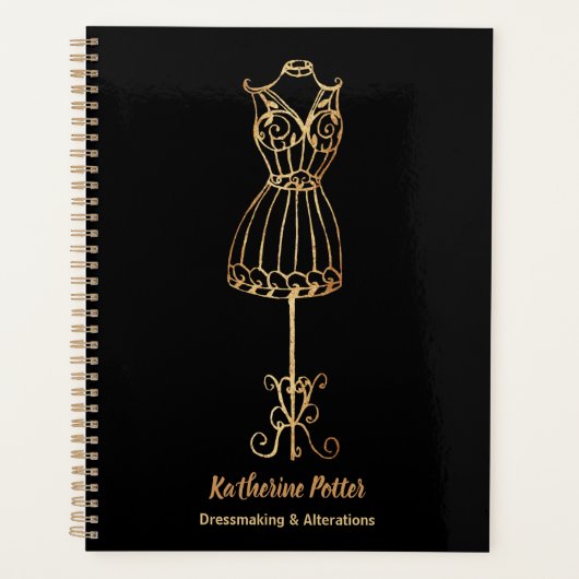 Dressmaker Seamstress Gold Glitter Mannequin Planner (Voorkant)