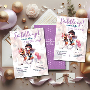 Dressuur Rider Baby Meisje Douche Paard Rider Op W Kaart