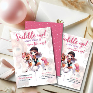 Dressuur Rider Baby Meisje Douche Paard Rider Op W Kaart