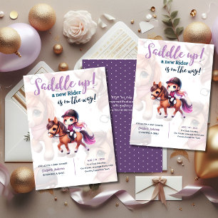 Dressuur Rider Baby Meisje Douche Paard Rider Op W Kaart