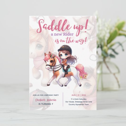 Dressuur Ruiter Paard Meisje Verjaardagsfeestje Kaart (Staand voorkant)