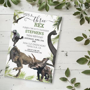 Drie 3 Dinosaur Tyrannosaurus Derde Verjaardag Kaart