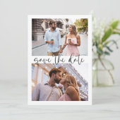Drie 3 Foto minimalistisch script legant Wedding Save The Date (Staand voorkant)