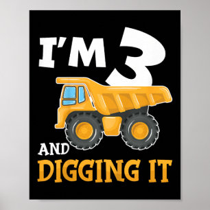 Drie 3jaar 3e verjaardag bouw jongen 3 jaar ol poster