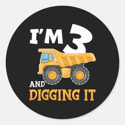 Drie 3jaar 3e verjaardag bouw jongen 3 jaar ol ronde sticker (Voorkant)