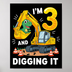 Drie 3jr 3de verjaardag bouw dinosaurus jongen 3 poster