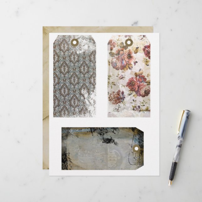 Drie 6 x 10-inch Junk Journal Shipping Labels (Voorkant / Achterkant in situ)