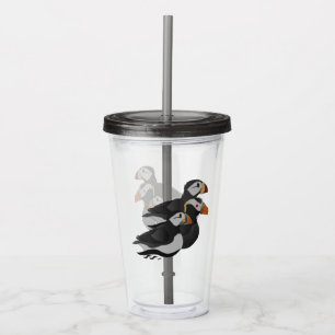 Drie aangenaam bevriende Puffins-zwemmers-Cartoon Acryl Drinkbeker