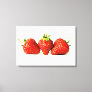 Drie aardbeien op witte 24x16 (60x40cm) waccna canvas afdruk