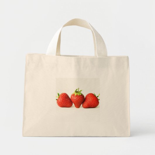 Drie aardbeien op witte TTCNA Mini Tote Bag (Voorkant)