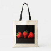 Drie aardbeien op zwarte bti tote bag (Achterkant)