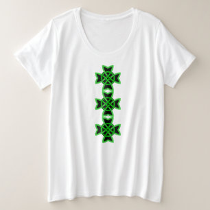 Drie Abstracte Keltische knoppen Heldergroen zwart Grote Maat T-shirt