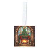 Drie Afbeelding Glas in lood kerst Kubus Ornament (Voorkant)