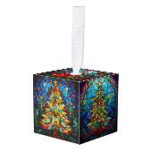 Drie Afbeelding Glas in lood kerst Kubus Ornament (Voorkant hoekig)