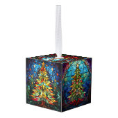 Drie Afbeelding Glas in lood kerst Kubus Ornament (Achter hoekig)