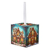 Drie Afbeelding Glas in lood Kerstkubus Ornament (Achter hoekig)