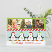 Drie afbeeldingen pinguïns voor vakantiefoto feestdagenkaart (Staand voorkant)