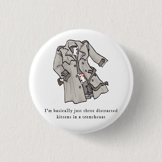 Drie afleidende Kittens in een trenchcoat Button (Voorkant)