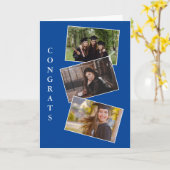 Drie afstuderen foto-felicitaties blauwe kaart (Gele Bloem)