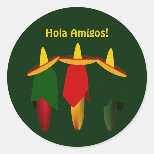 Drie Amigos Hot Peppers Fiesta Ronde Sticker (Voorkant)