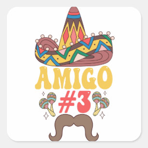 Drie Amigos Mexicaans Grappig Overeenkomen Cinco D Vierkante Sticker