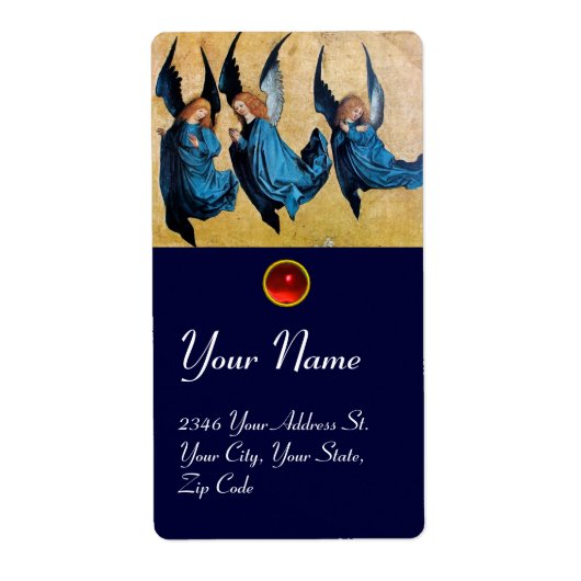 DRIE ANGELS IN BLAUW, Rood ruby Etiket (Voorkant)
