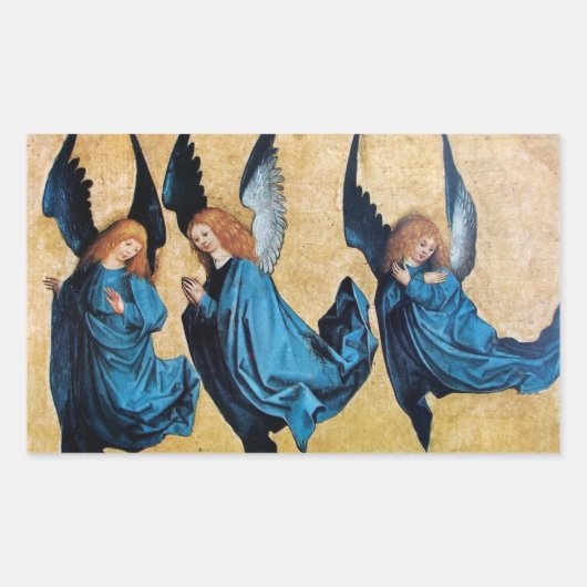 DRIE ANGELS IN BLAUWE Kerstmis Rechthoekige Sticker (Voorkant)