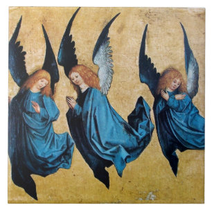 DRIE ANGELS IN BLAUWE Kerstmis Tegeltje