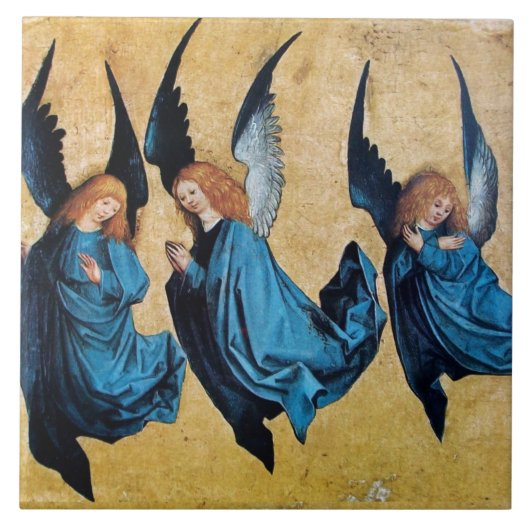DRIE ANGELS IN BLAUWE Kerstmis Tegeltje (Voorkant)