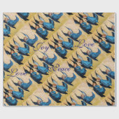 DRIE ANGELS IN BLUE CHRISTMAS JOY PEACE LOVE CADEAUPAPIER (Vlak)