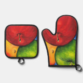 Drie appels ovenwant & pannenlap set (Voorkant)