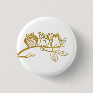 Drie Babys van de Uil in Goud schitteren Knoop Ronde Button 3,2 Cm